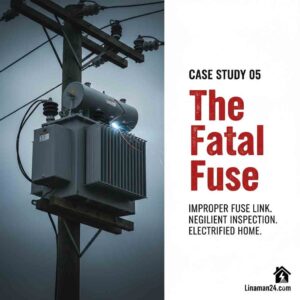 Case Study 05 showing a transformer with improper fuse link causing a public safety hazard